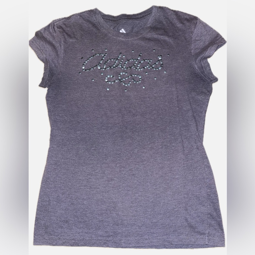 Adidas Women's Charcoal Tee with Embellished Logo EUC